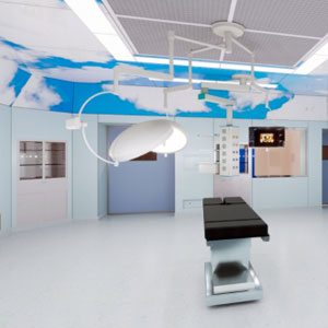 Spray-coated wall panels for operating rooms